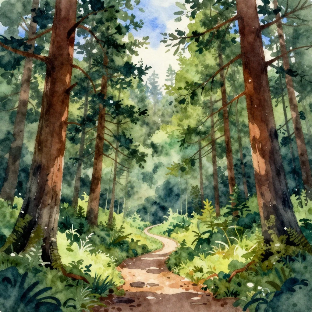 Vibrant watercolor illustration of a mystical Siberian taiga...