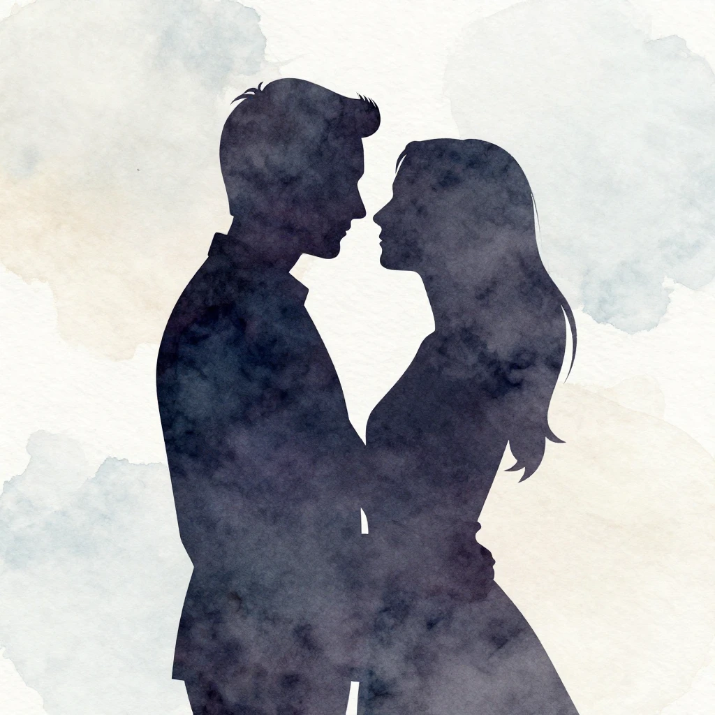 A romantic silhouette of a couple, minimalistic and elegant,...