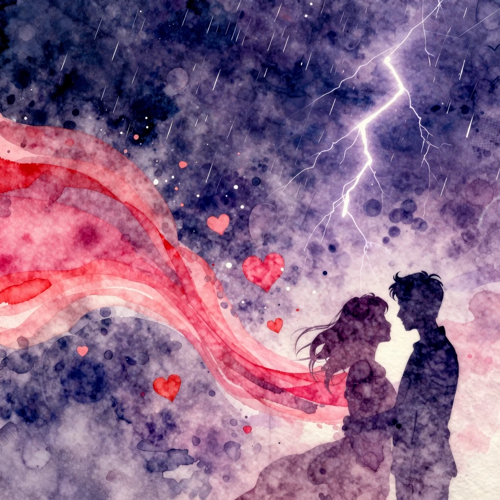 Vibrant watercolor style. Abstract flow of love, silhouette ...