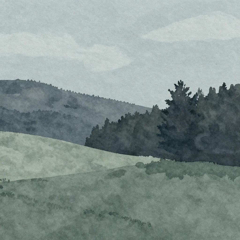 An illustration in watercolor style dominated by a muted, co...