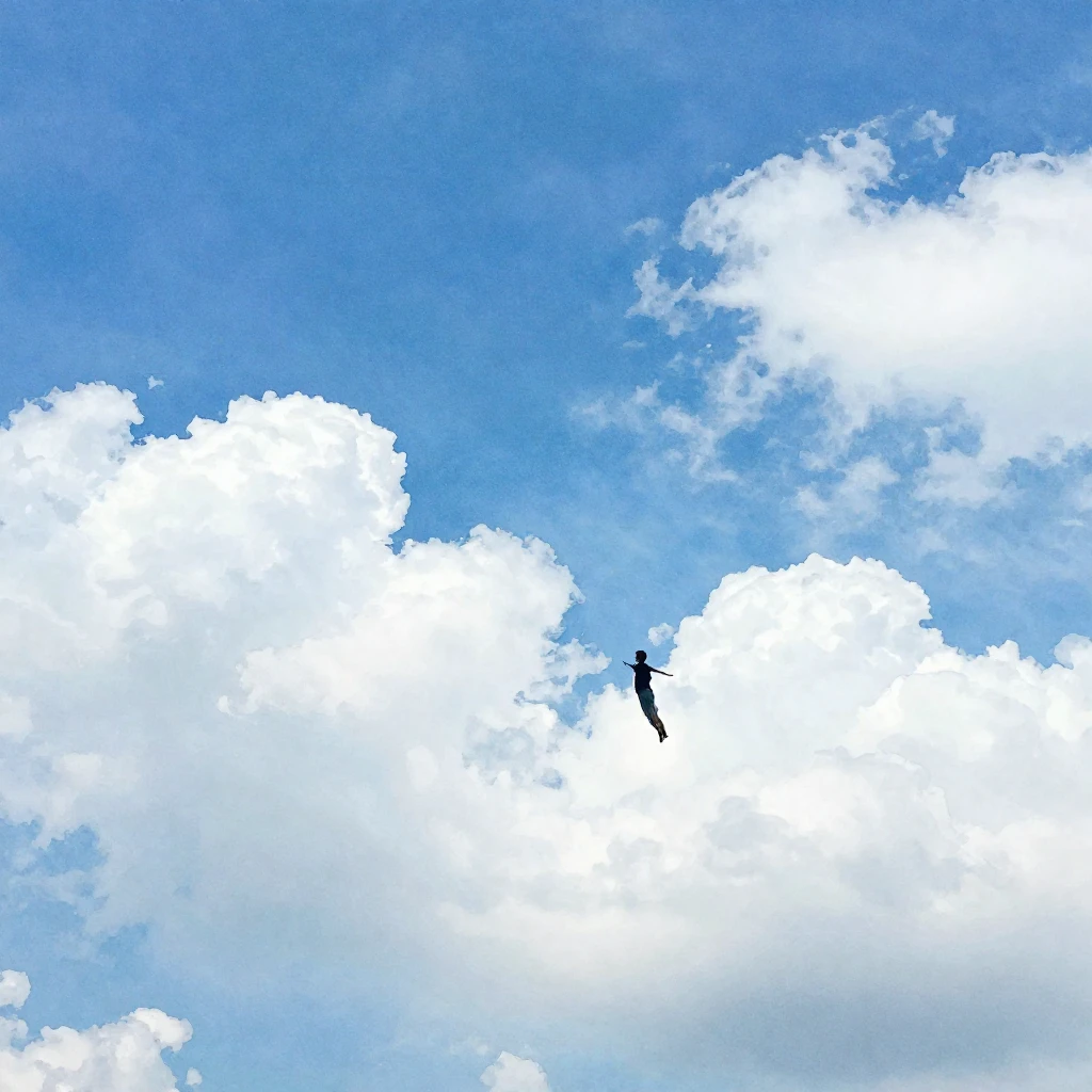 Watercolor style painting of a bright blue sky filled with f...