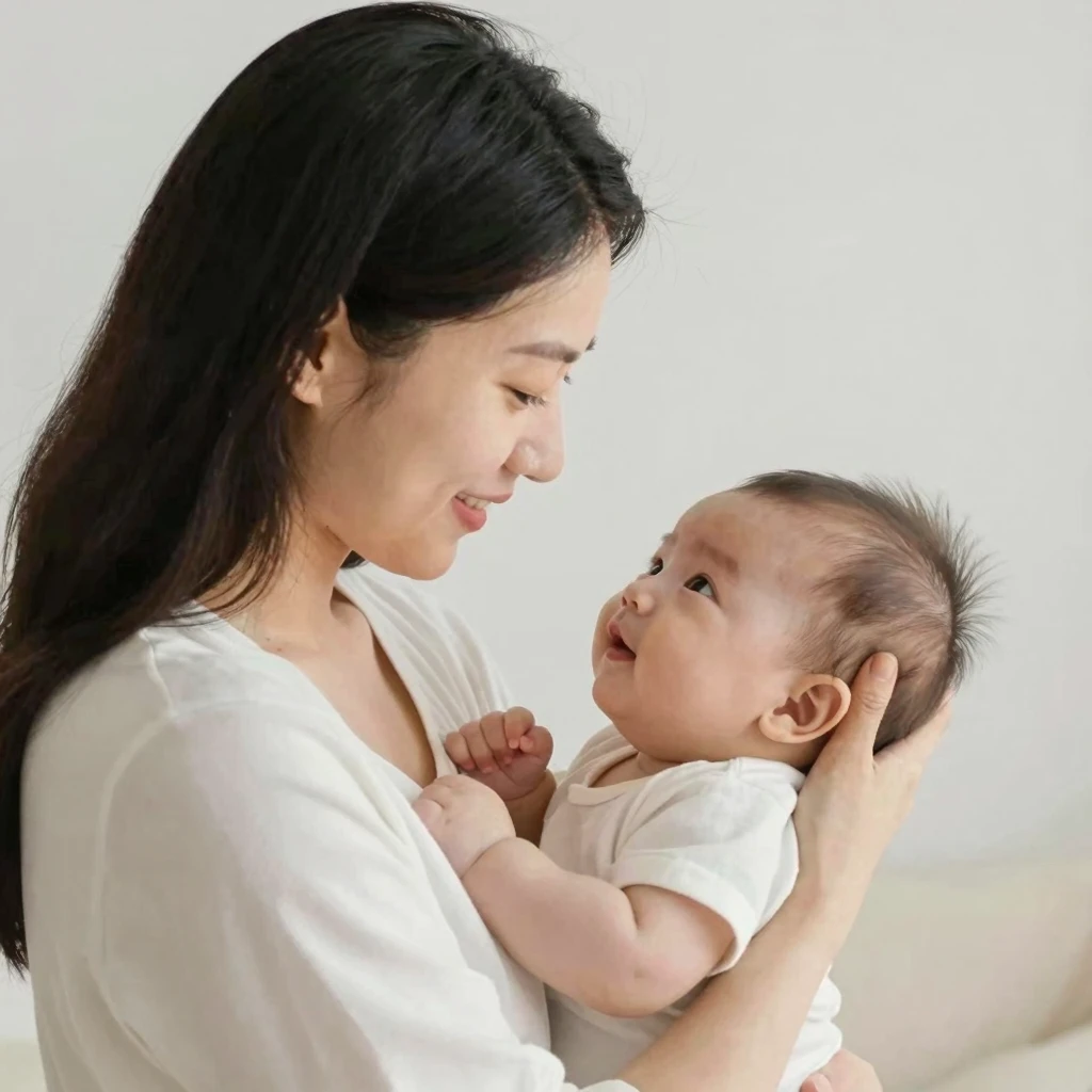 A tender moment between a new mother and her baby, soft ligh...