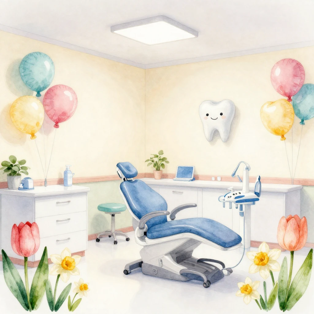 A bright and cheerful dental clinic interior in watercolor s...