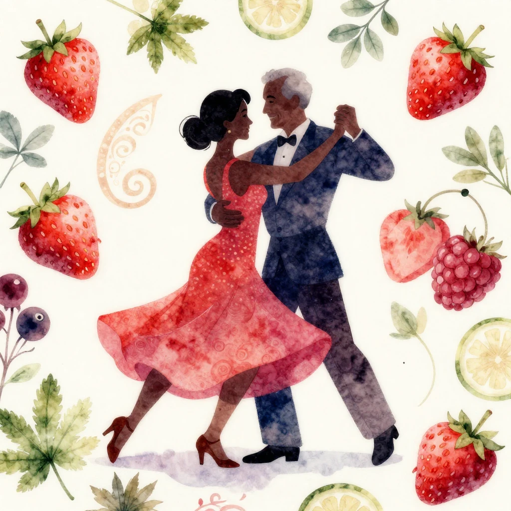 Vibrant watercolor style illustration of an elderly couple d...