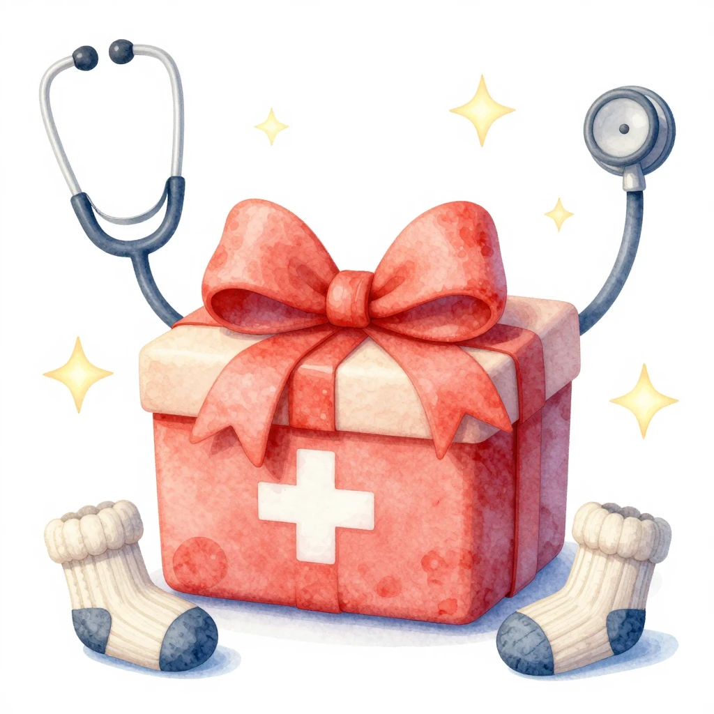 Watercolor style illustration of a cute first-aid kit wrappe...