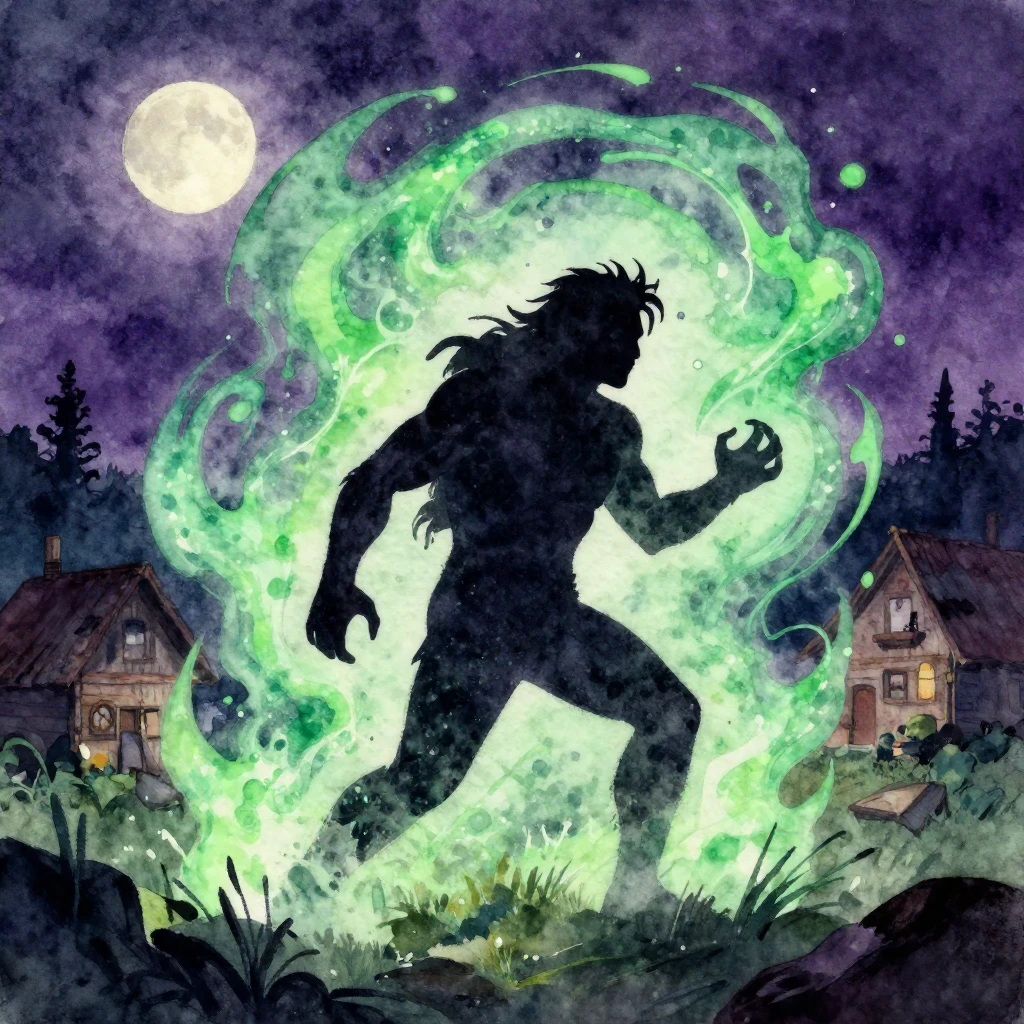 A silhouette of a man transforming into a troll, surrounded ...