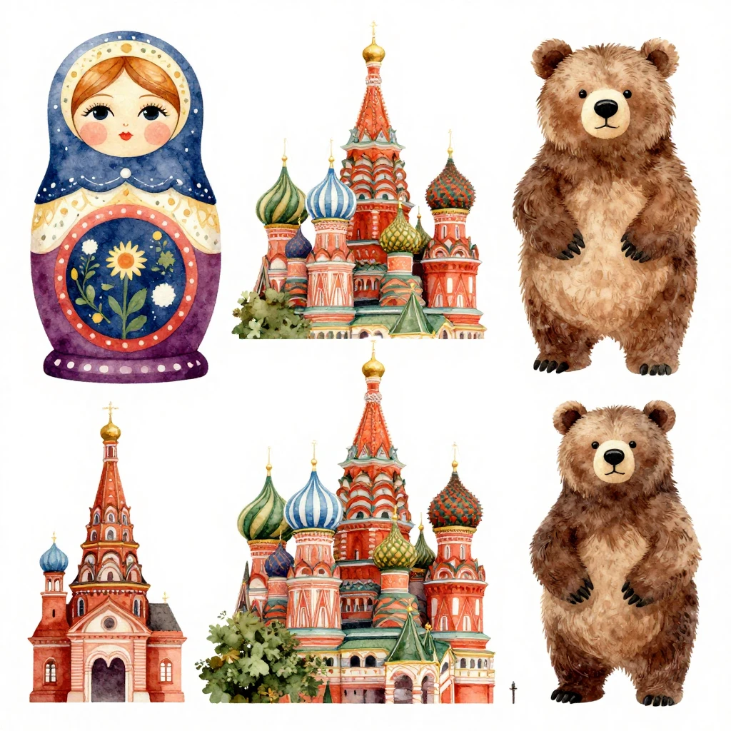 A collection of vibrant, artistic watercolor illustrations o...