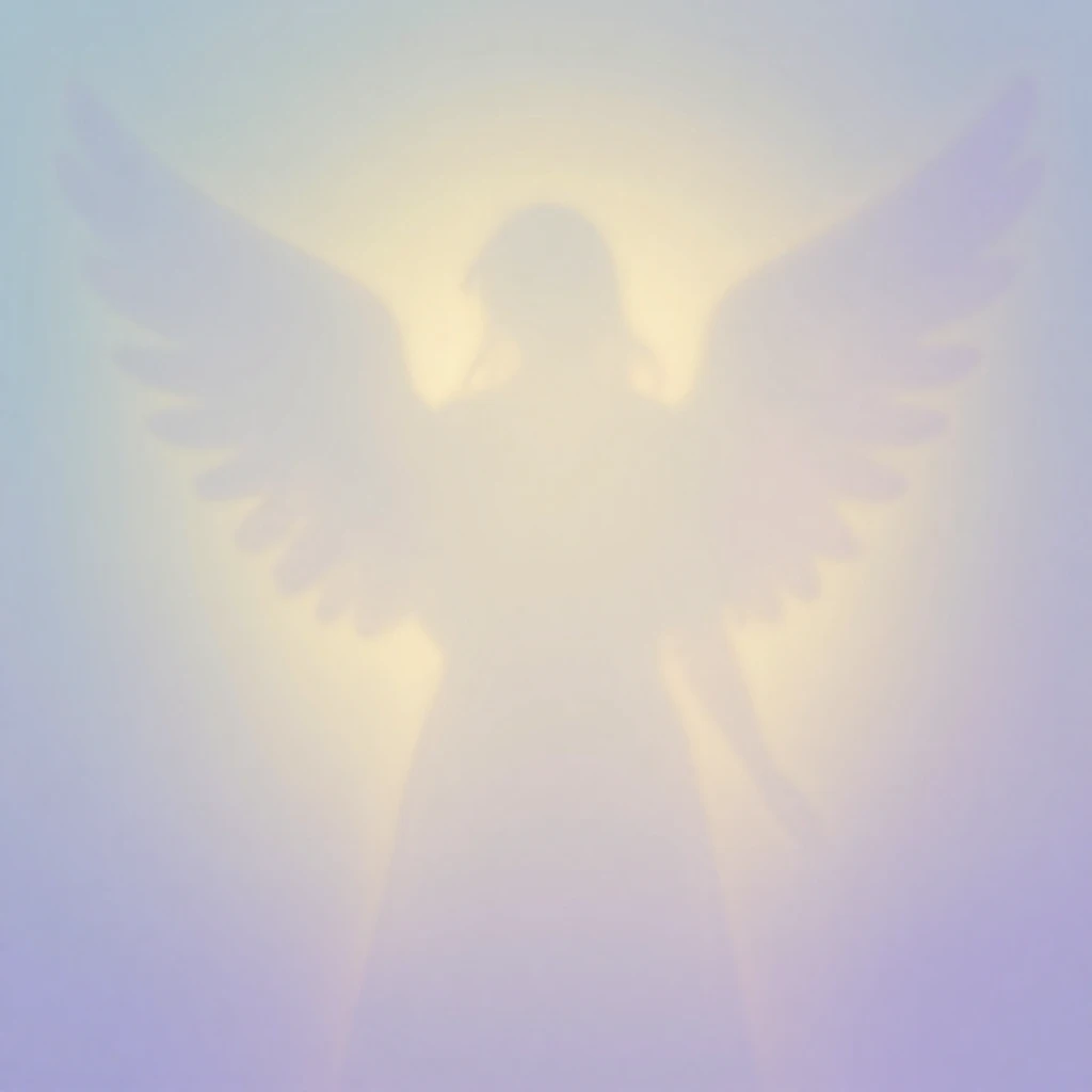 A faint, glowing, abstract silhouette in the background, sug...