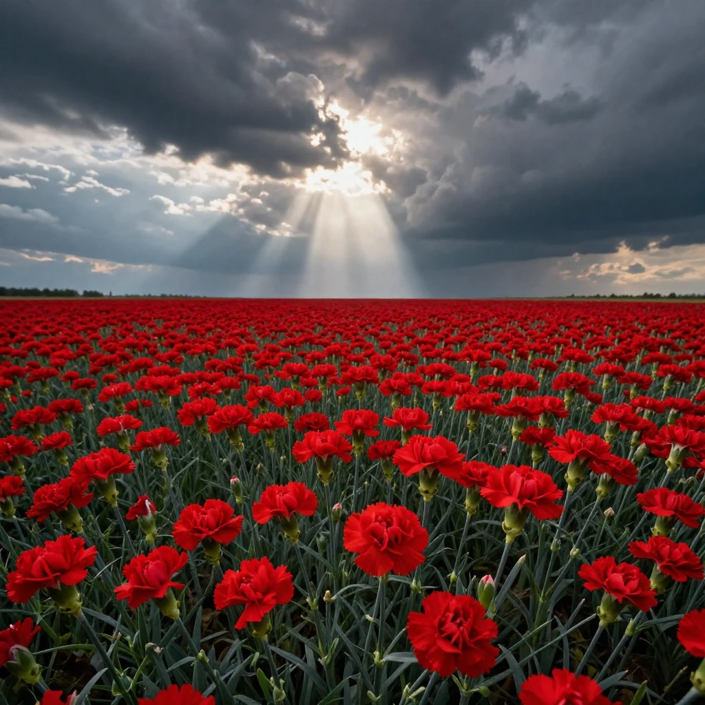 A low-angle view of an expansive field filled with vibrant r...