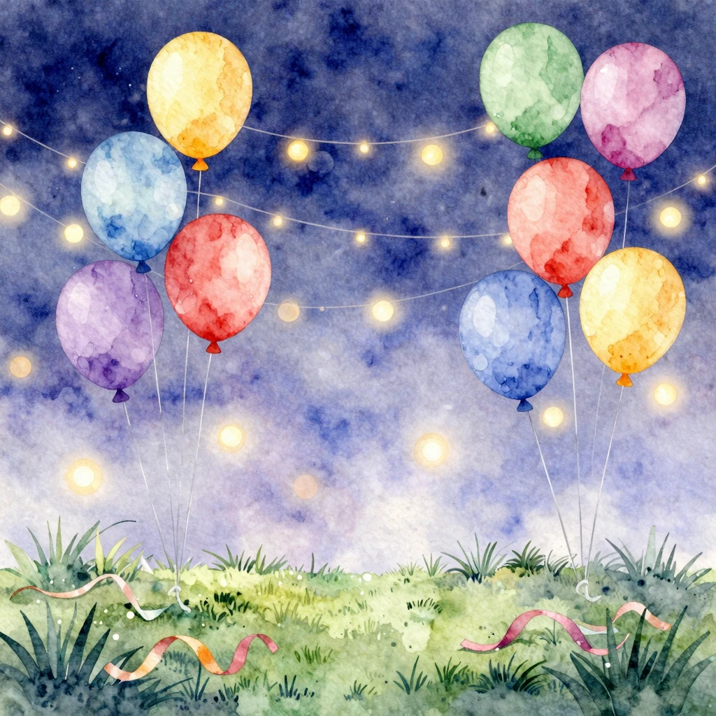 Watercolor style festive outdoor background with colorful ba...