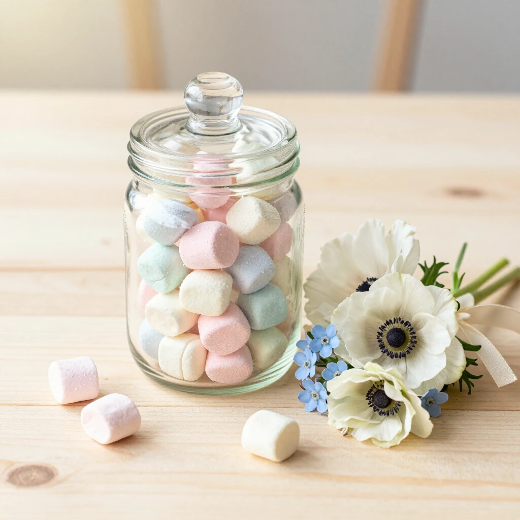 A delicate watercolor painting featuring a clear glass jar f...