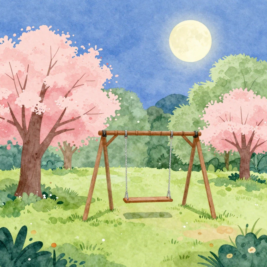 A vibrant watercolor illustration of a park scene under a fu...