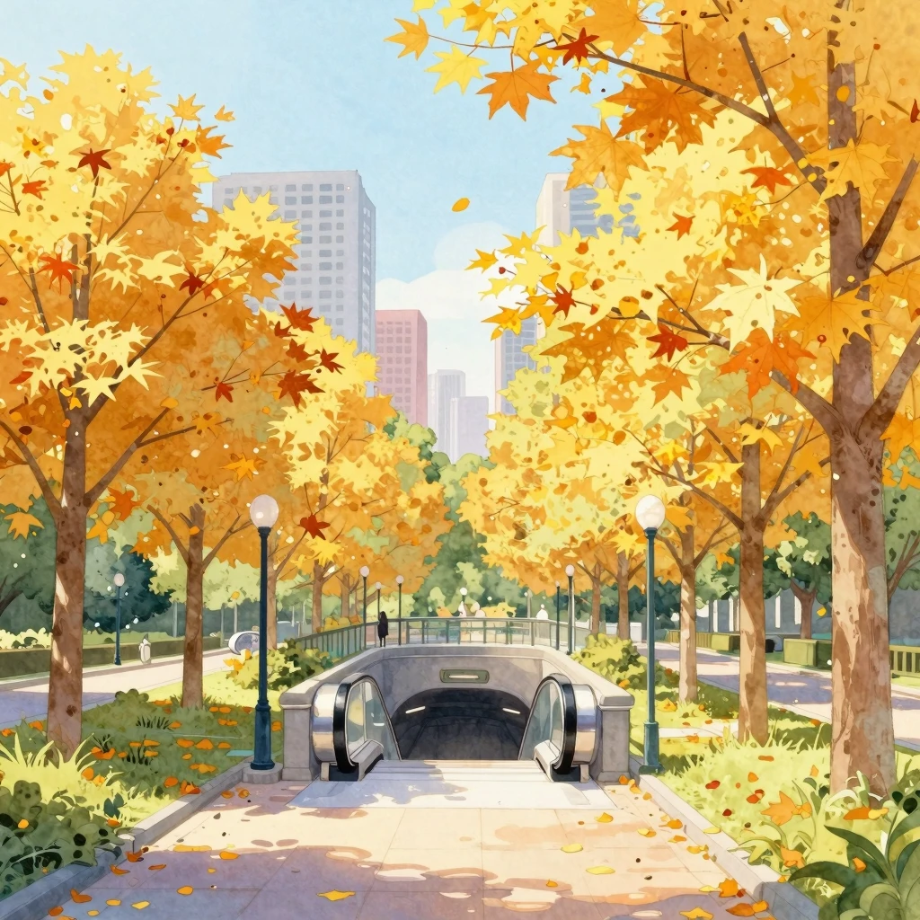 Vibrant watercolor style. A whimsical illustration of a city...