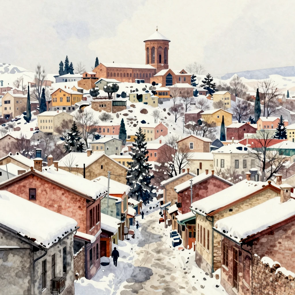 Vibrant watercolor style. Art featuring old Tbilisi streets ...