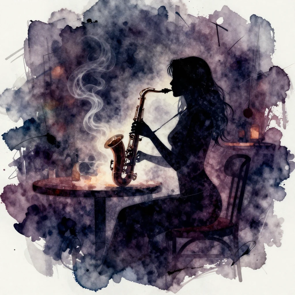 Vibrant watercolor style. Dark, atmospheric, abstract illust...