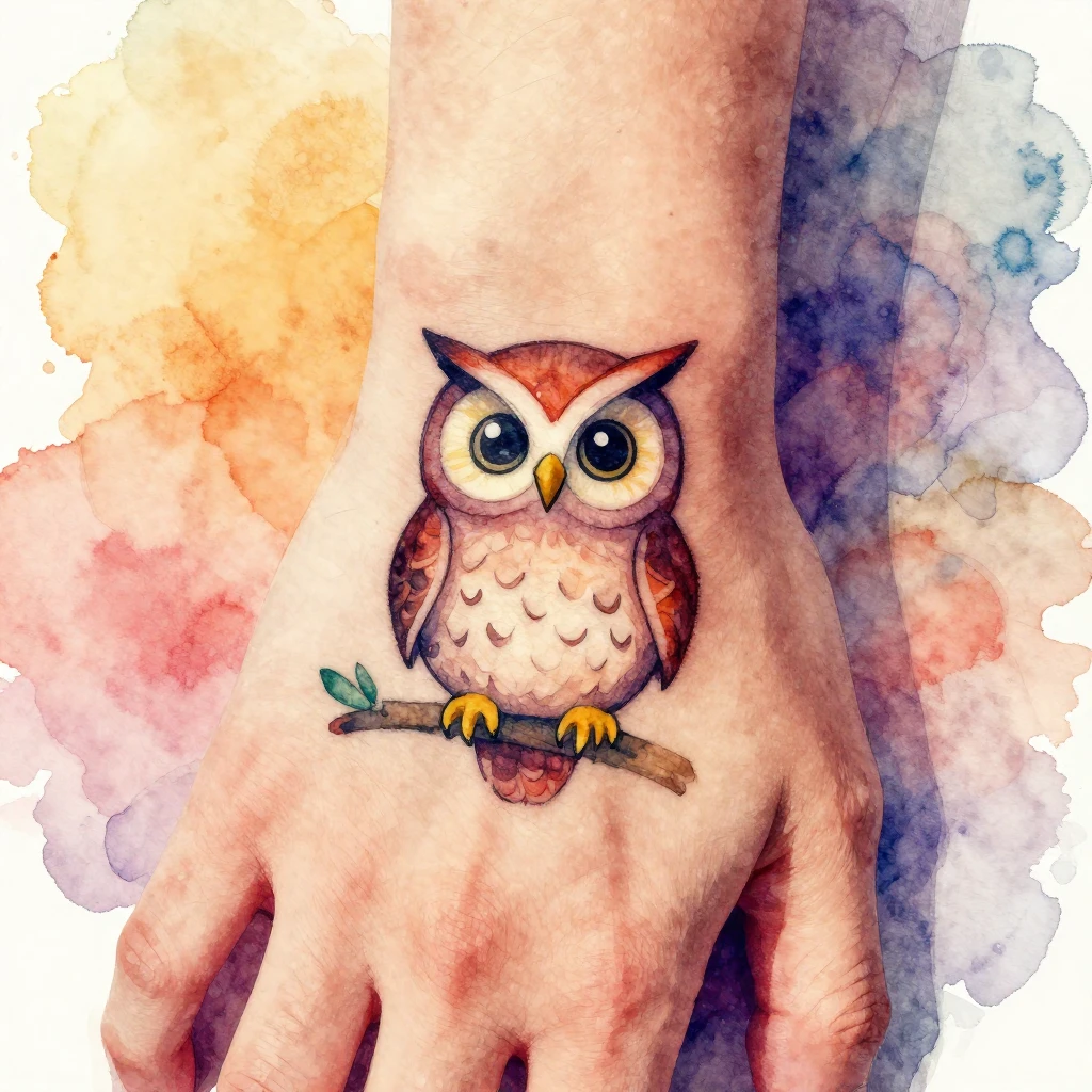 Vibrant watercolor style. A close-up of a hand with a small,...