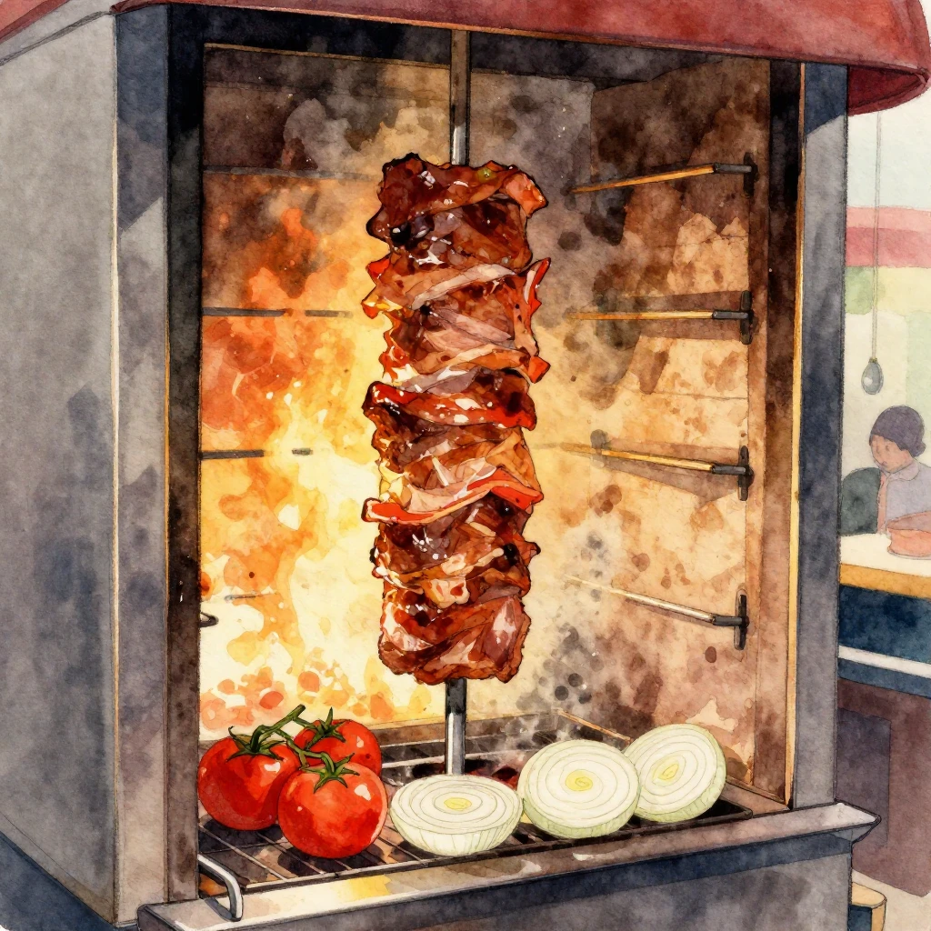 A vibrant watercolor illustration depicting a vertical rotis...