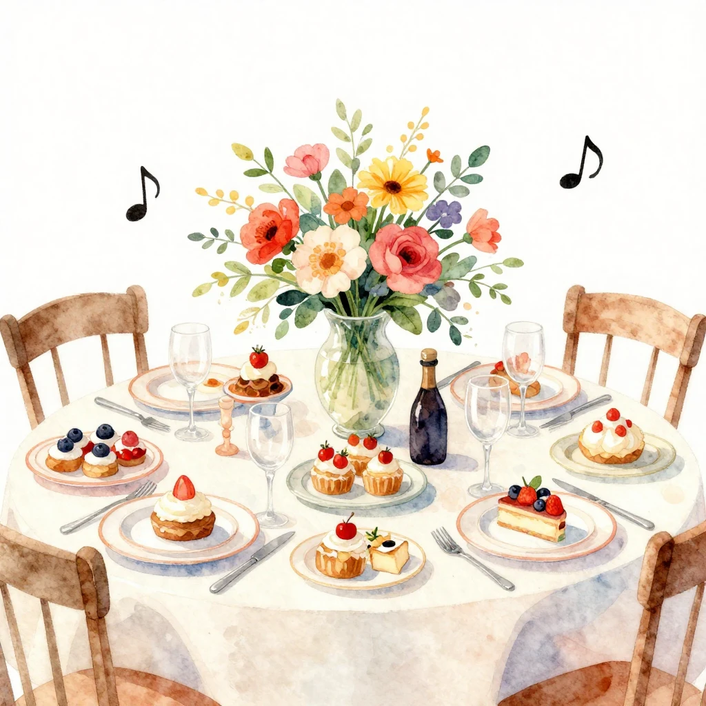 A vibrant, festive watercolor illustration of a beautifully ...