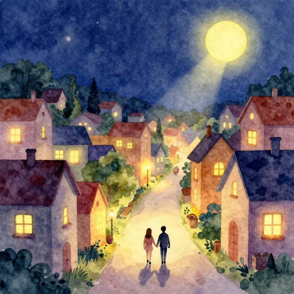 Vibrant watercolor style. A cozy, warm illustration of a sma...