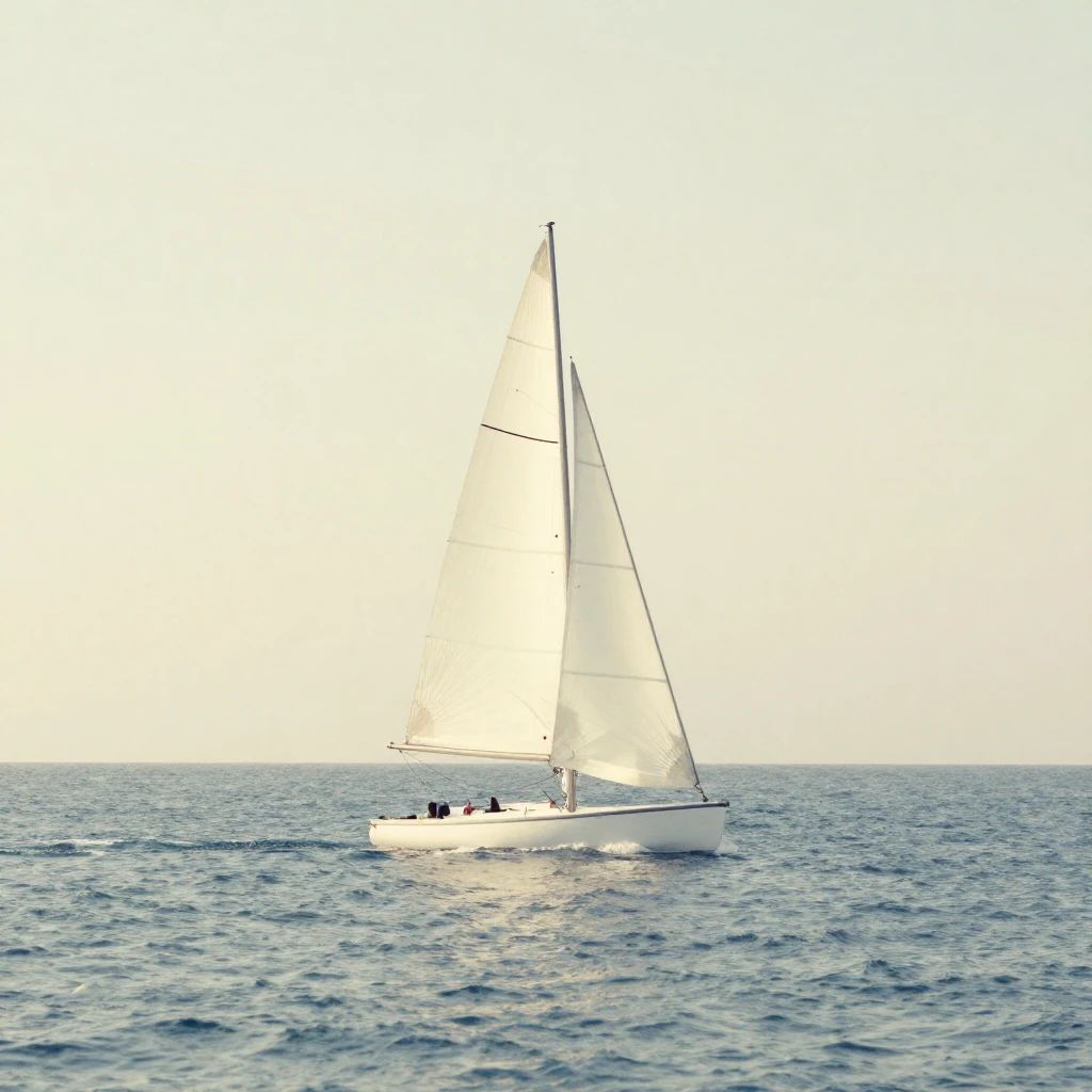White sails gently gliding on a calm, serene sea under a sof...