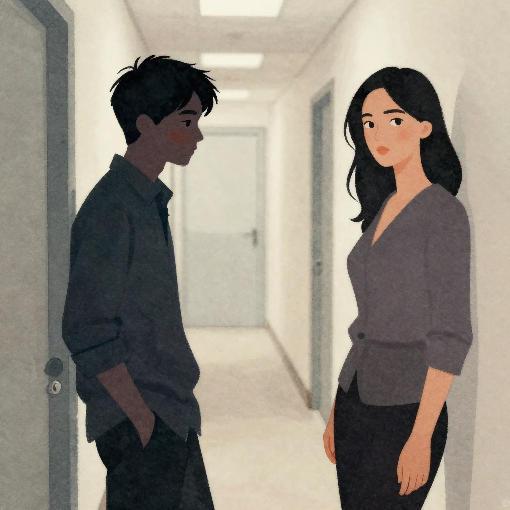 A shy man's silhouette, blushing, standing awkwardly in a na...