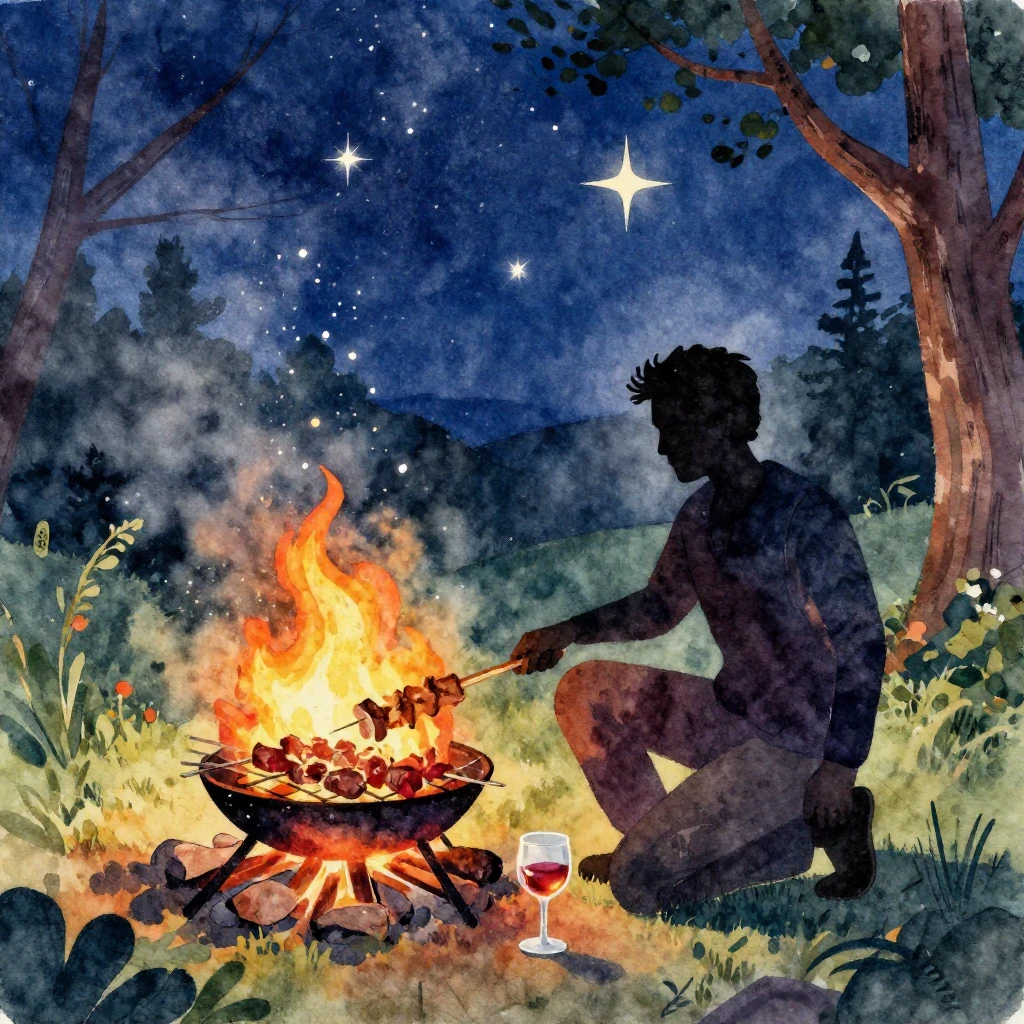 Vibrant watercolor illustration focusing on a silhouette of ...