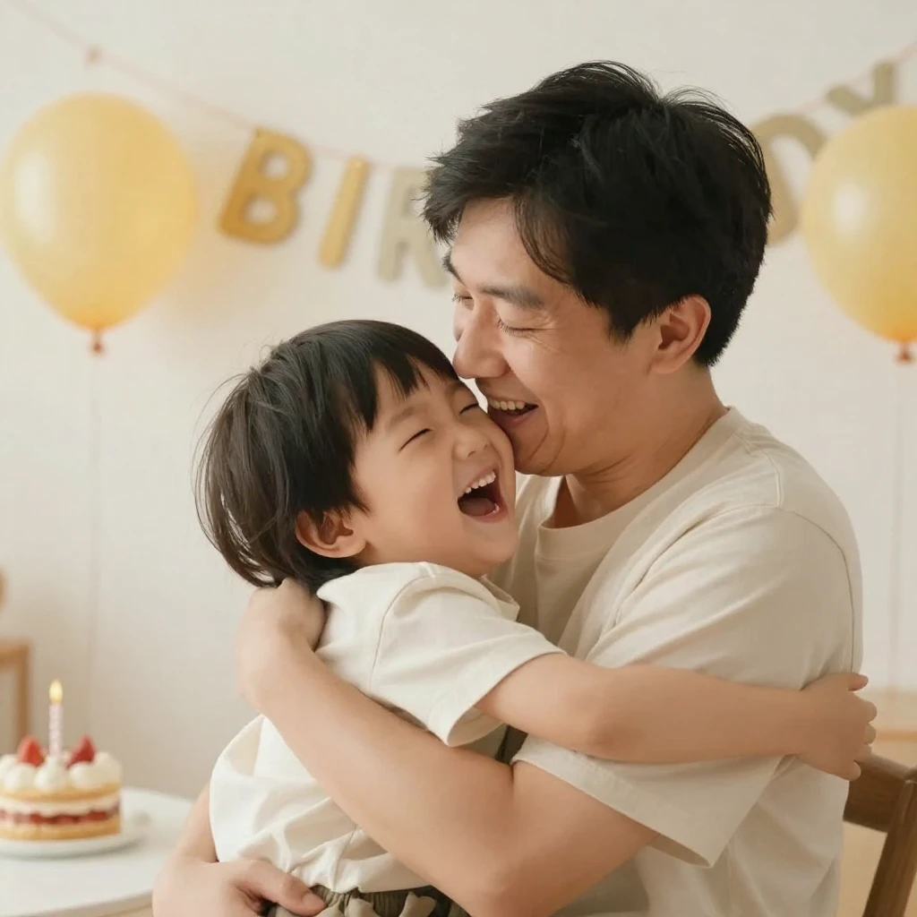 A warm, inviting scene with a father and child, perhaps shar...