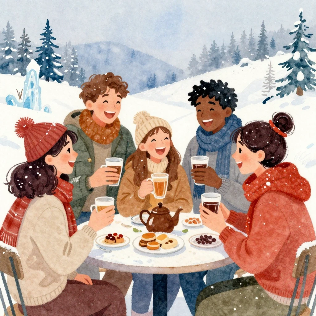 A vibrant watercolor painting depicting a group of diverse f...