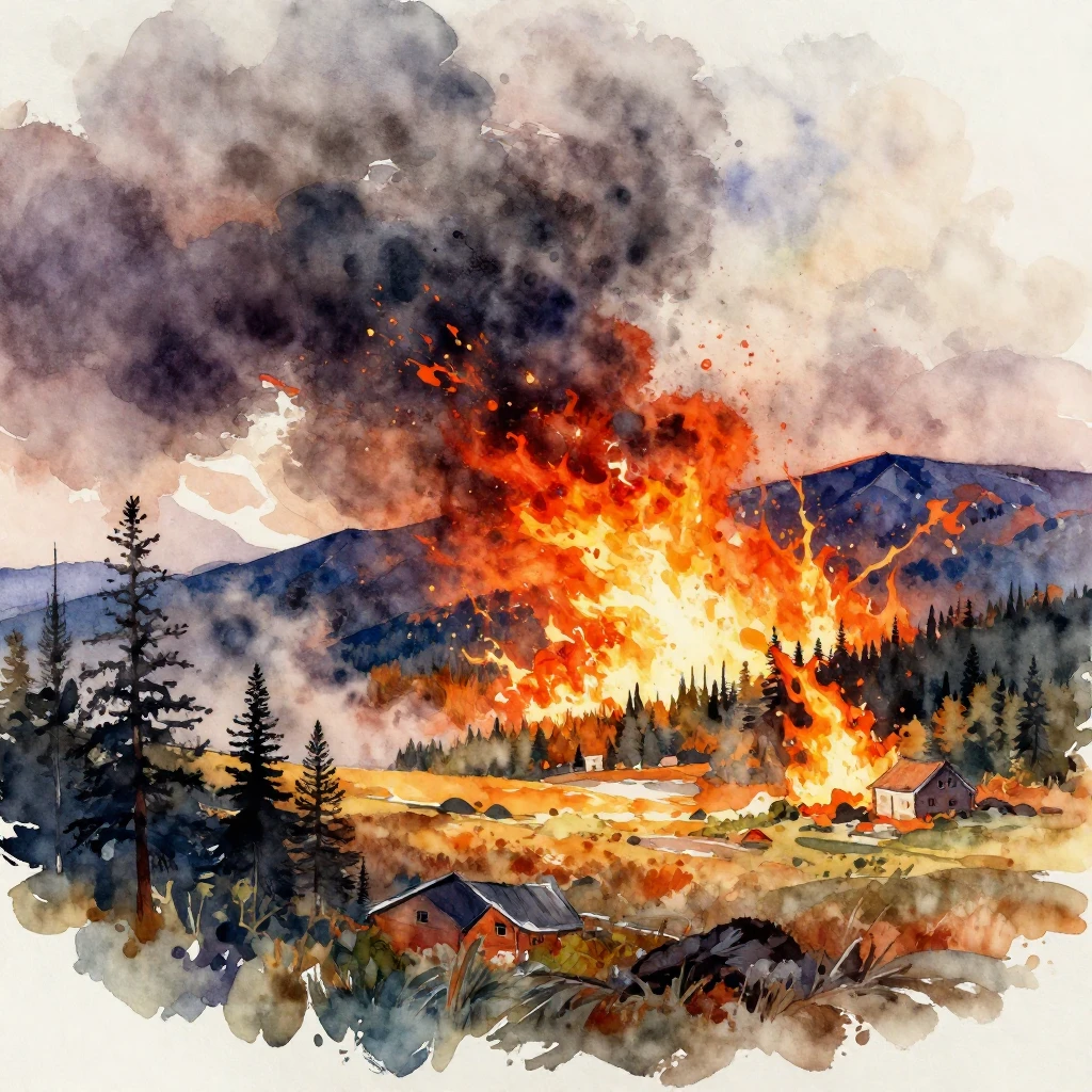 Vibrant watercolor art of a dramatic Siberian landscape with...