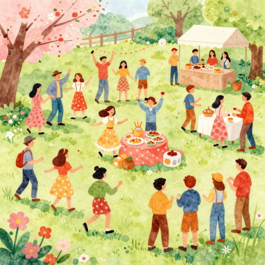 Vibrant watercolor illustration depicting a general spring c...