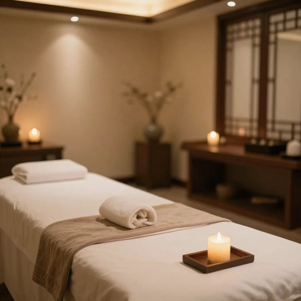 A blurred background depicting the serene and elegant interi...