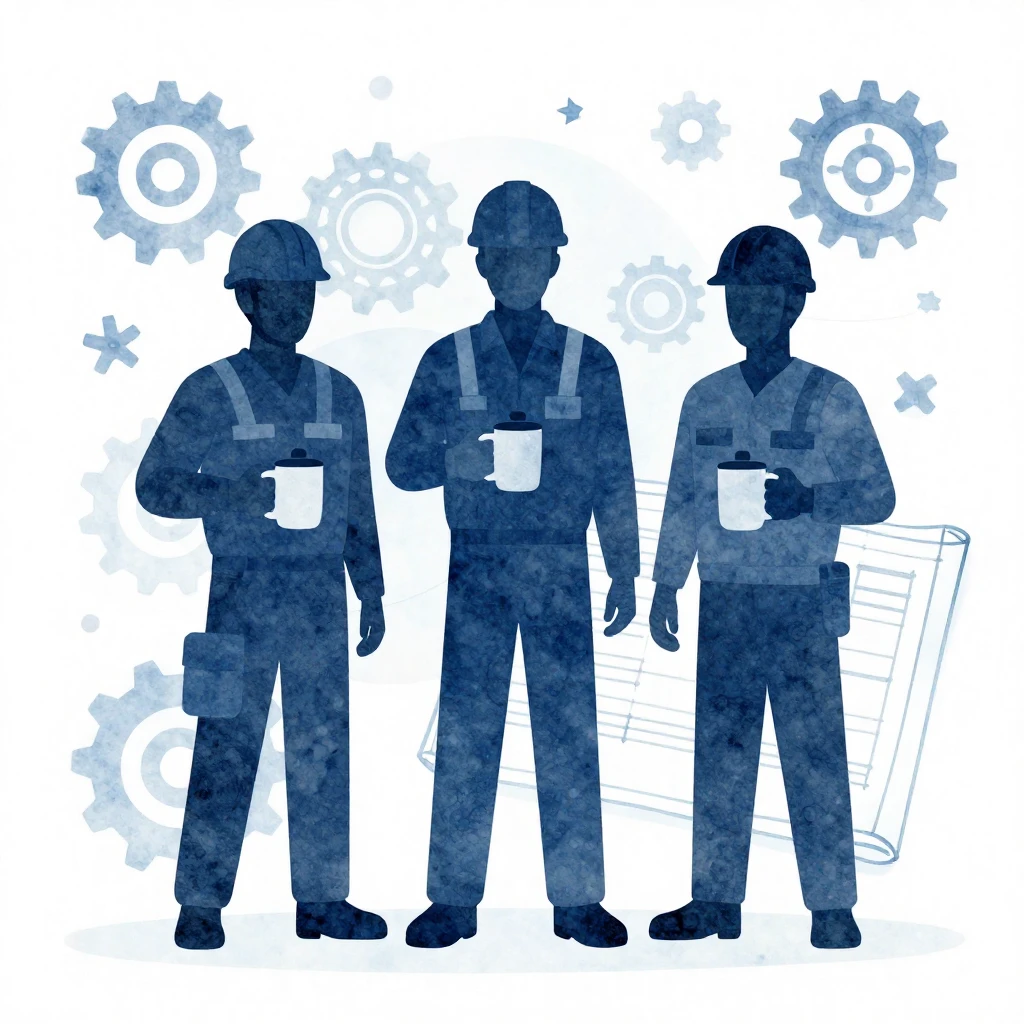 Watercolor style, minimalist vector art, silhouettes of engi...