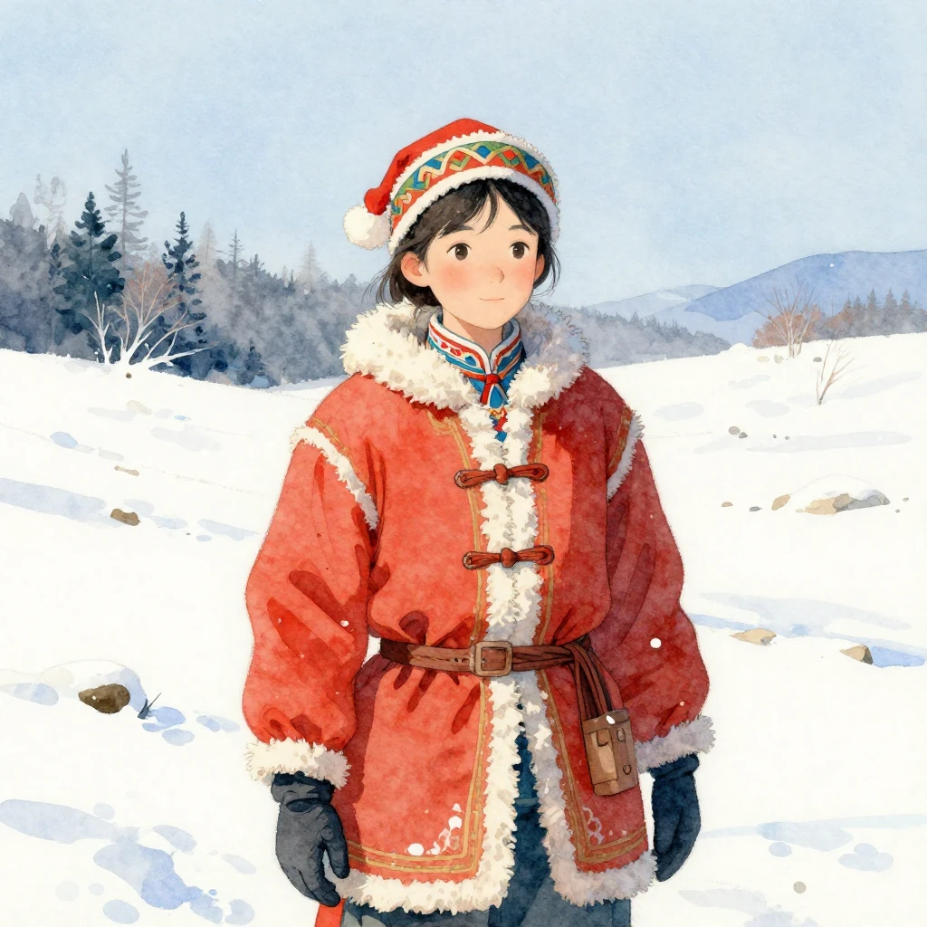 A vibrant watercolor painting of a person wearing traditiona...