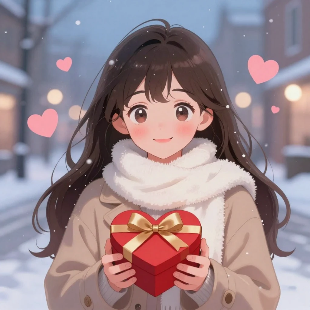 A romantic and cute anime-style illustration of a young woma...