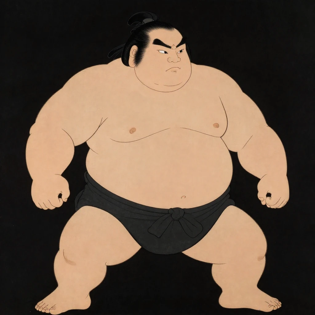A powerful Japanese sumo wrestler, depicted in a traditional...