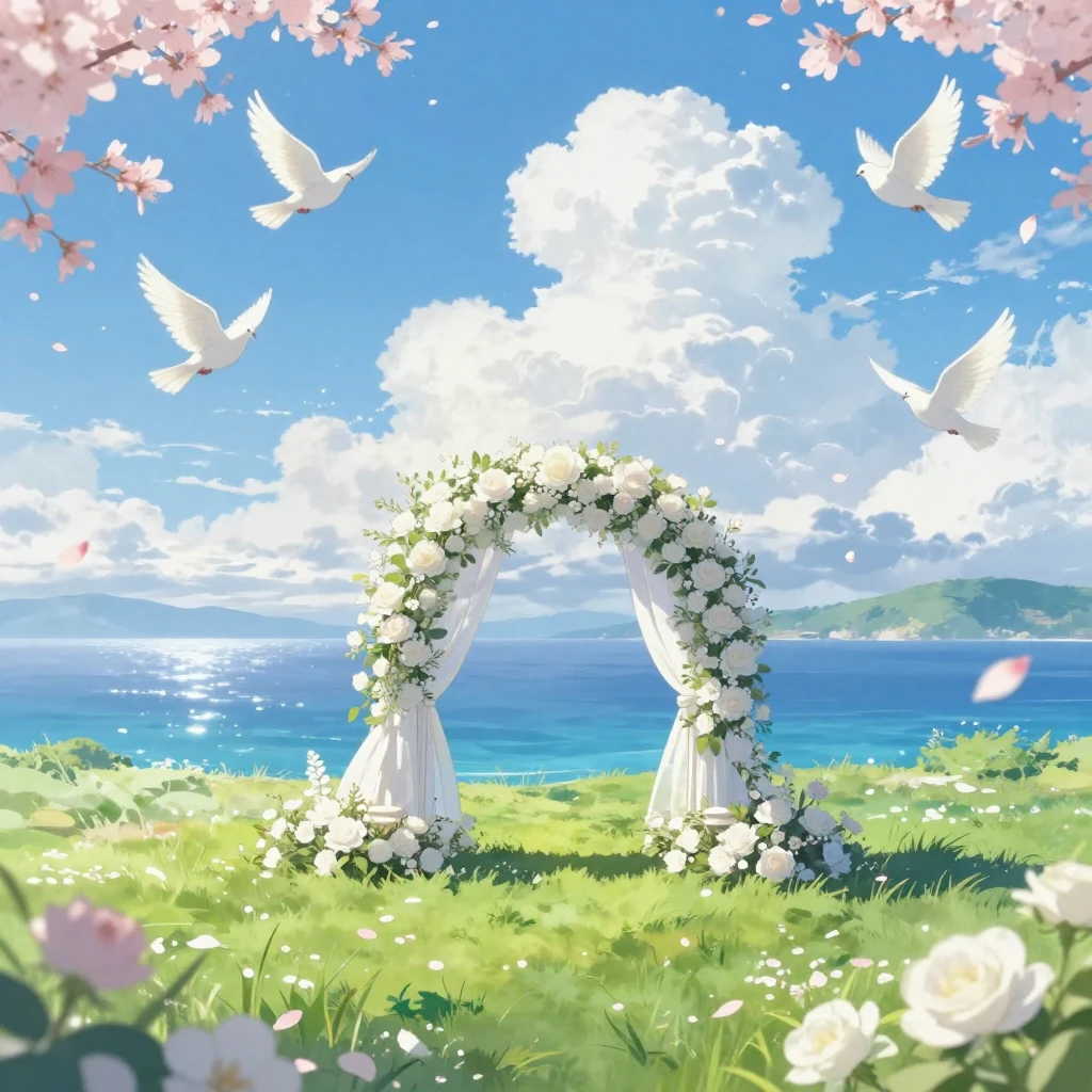 A breathtaking anime-style landscape illustration focusing o...