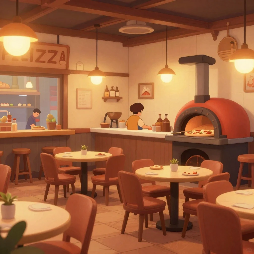 2D animation style, a charming and inviting interior scene o...