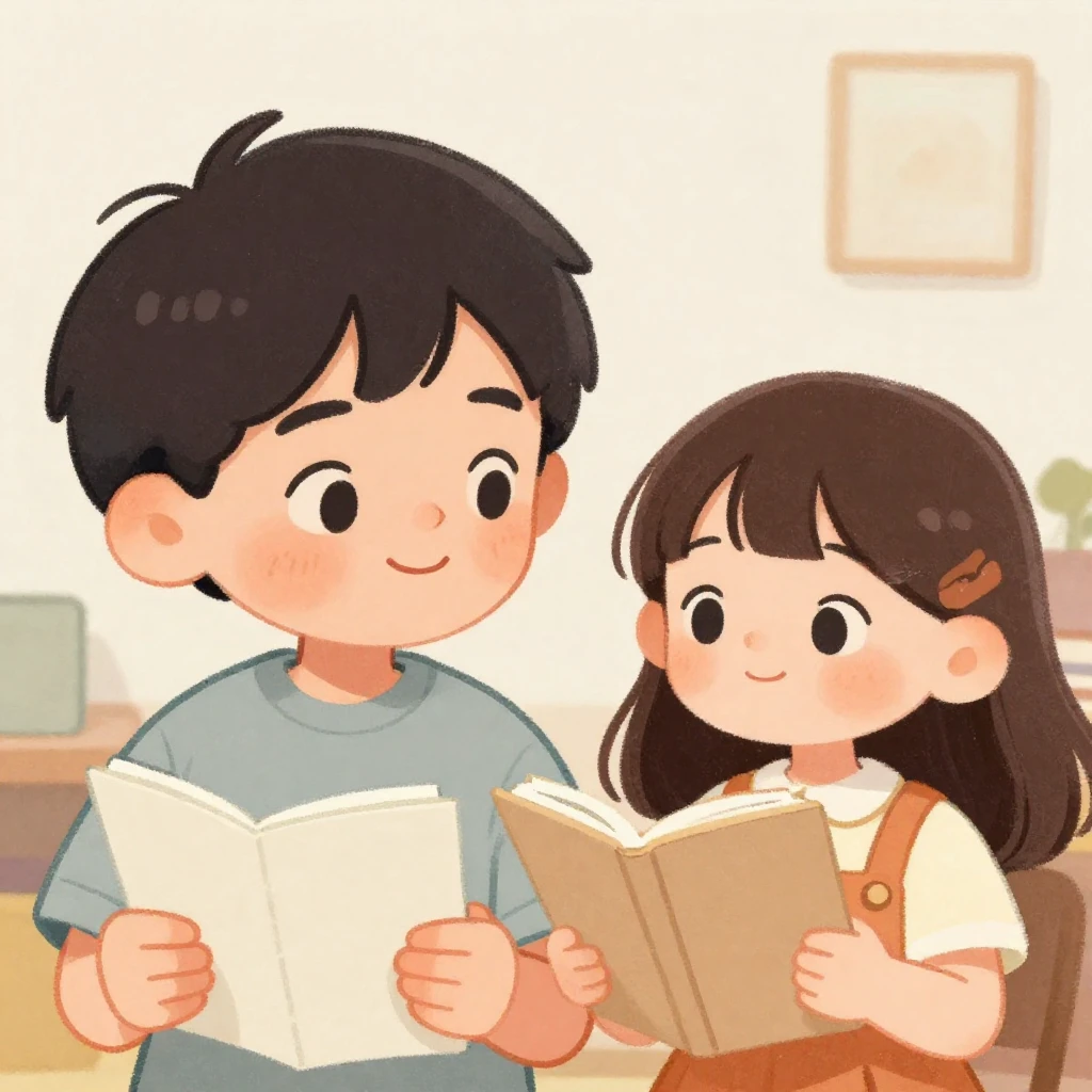 A tender, whimsical illustration of a young boy with a sligh...