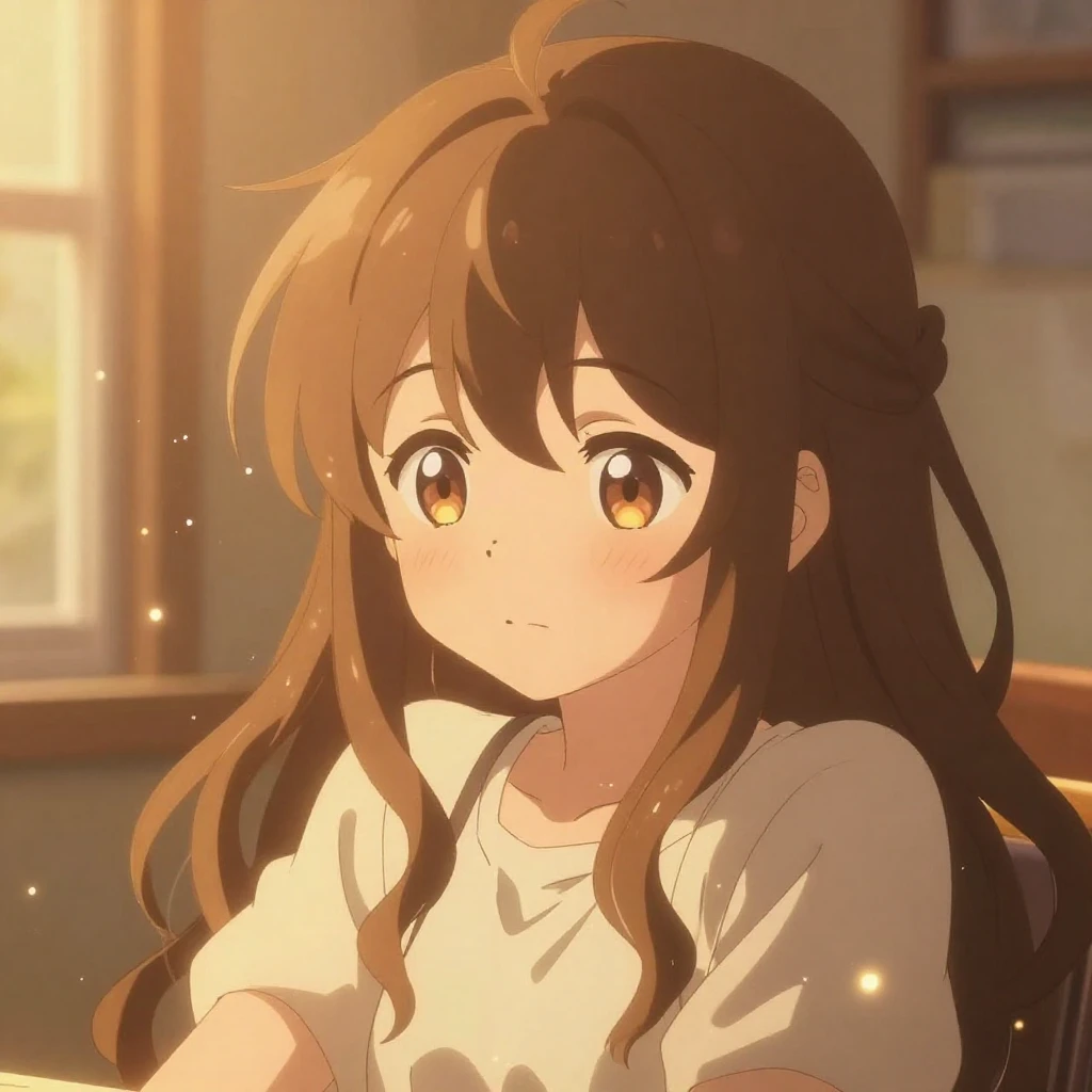 A cozy and romantic anime-style scene, warm caramel-colored ...