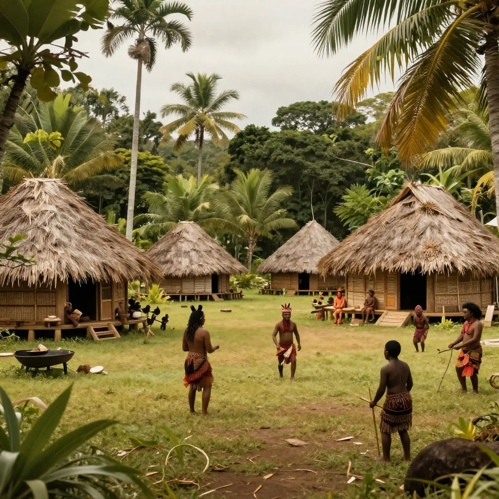 An artistic depiction of a traditional Solomon Islands villa...