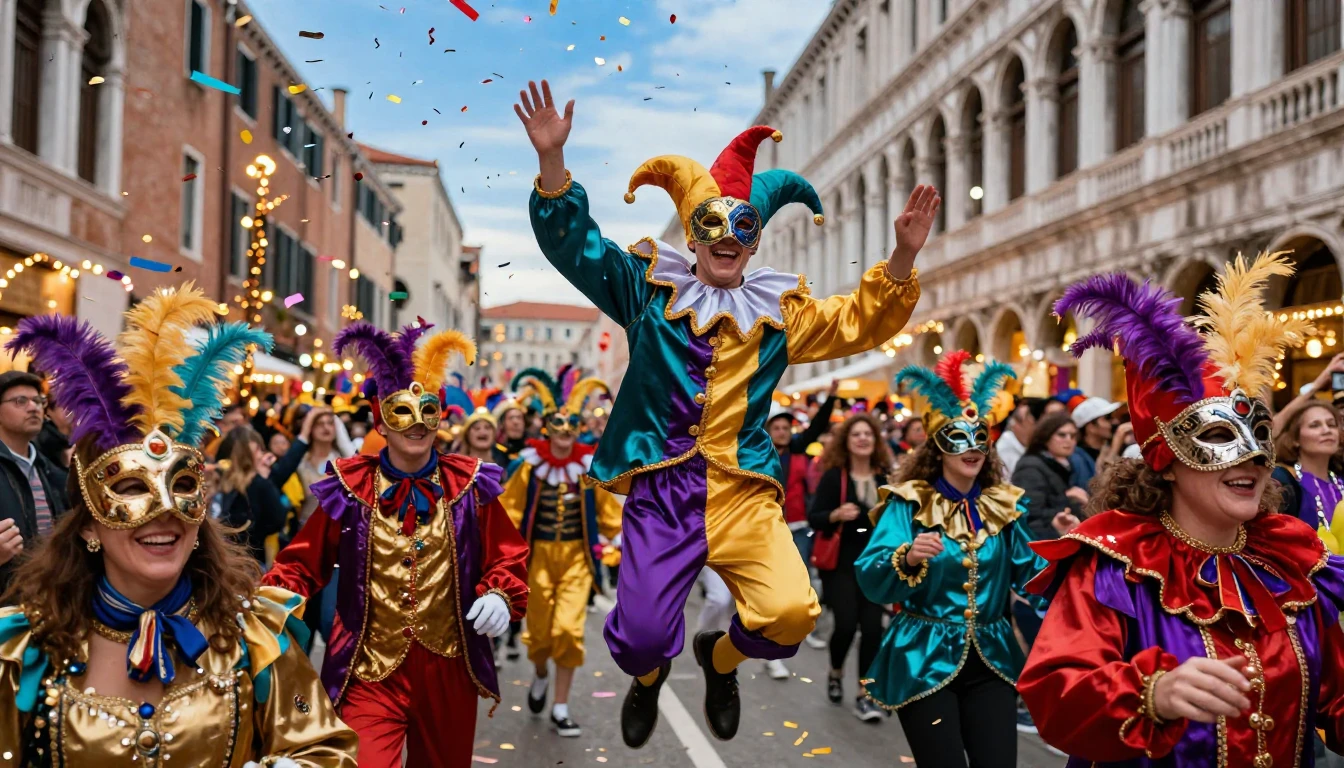 A vibrant and explosive street celebration during Carnival i...
