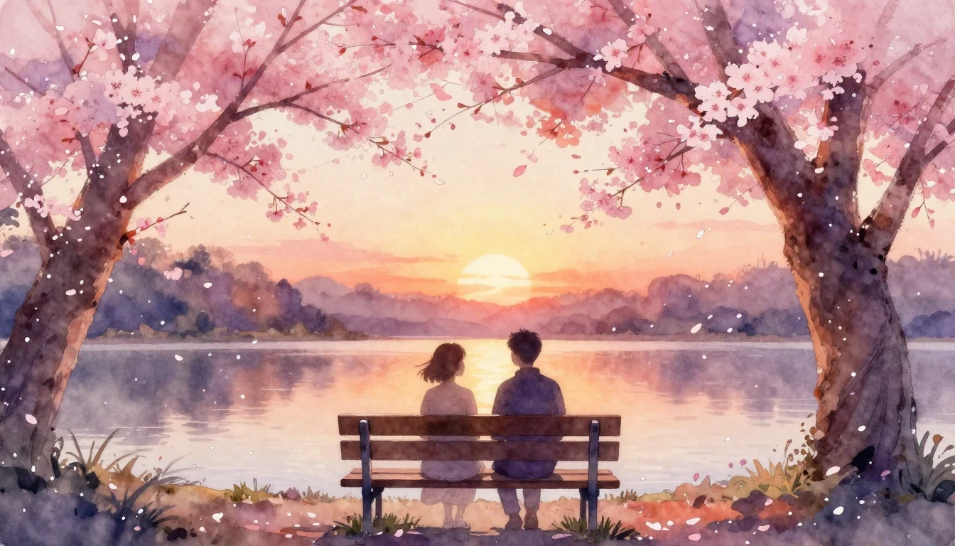 A delicate watercolor painting of two ethereal silhouettes s...