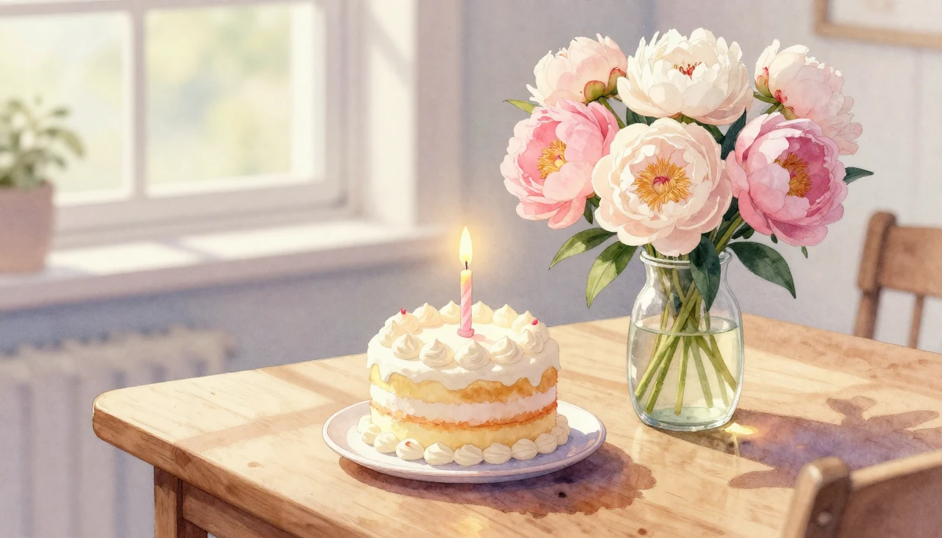 A beautiful watercolor painting of a cozy indoor setting. A ...