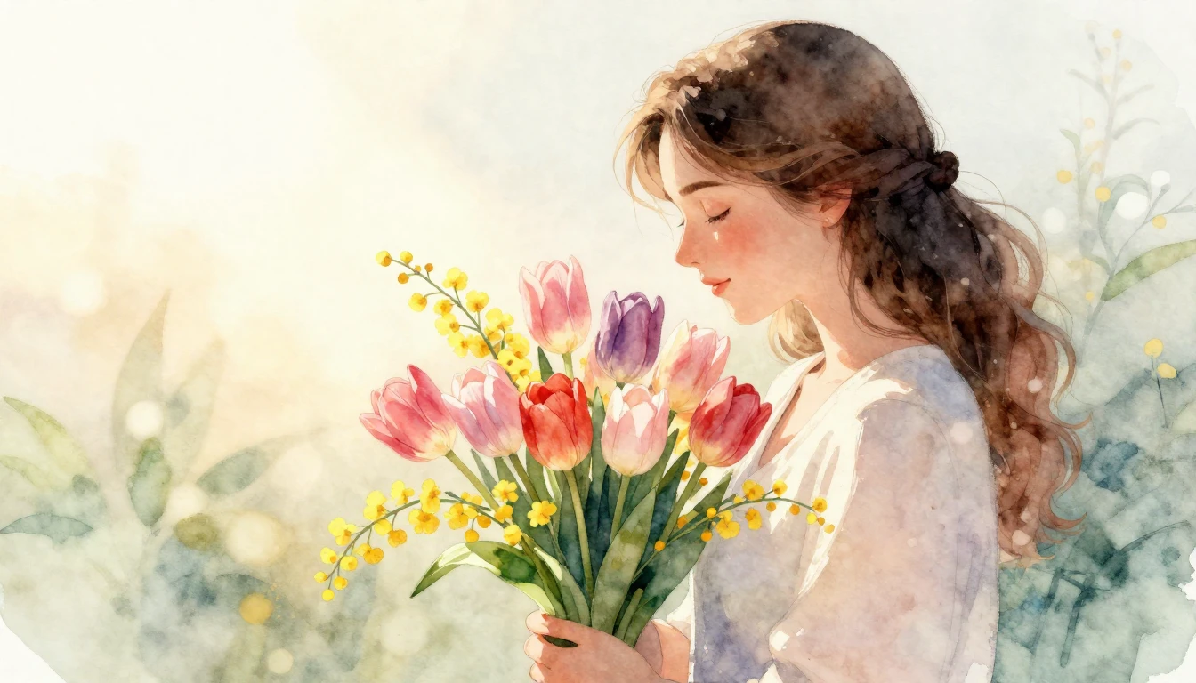 A heartwarming and gentle watercolor painting depicting a lo...