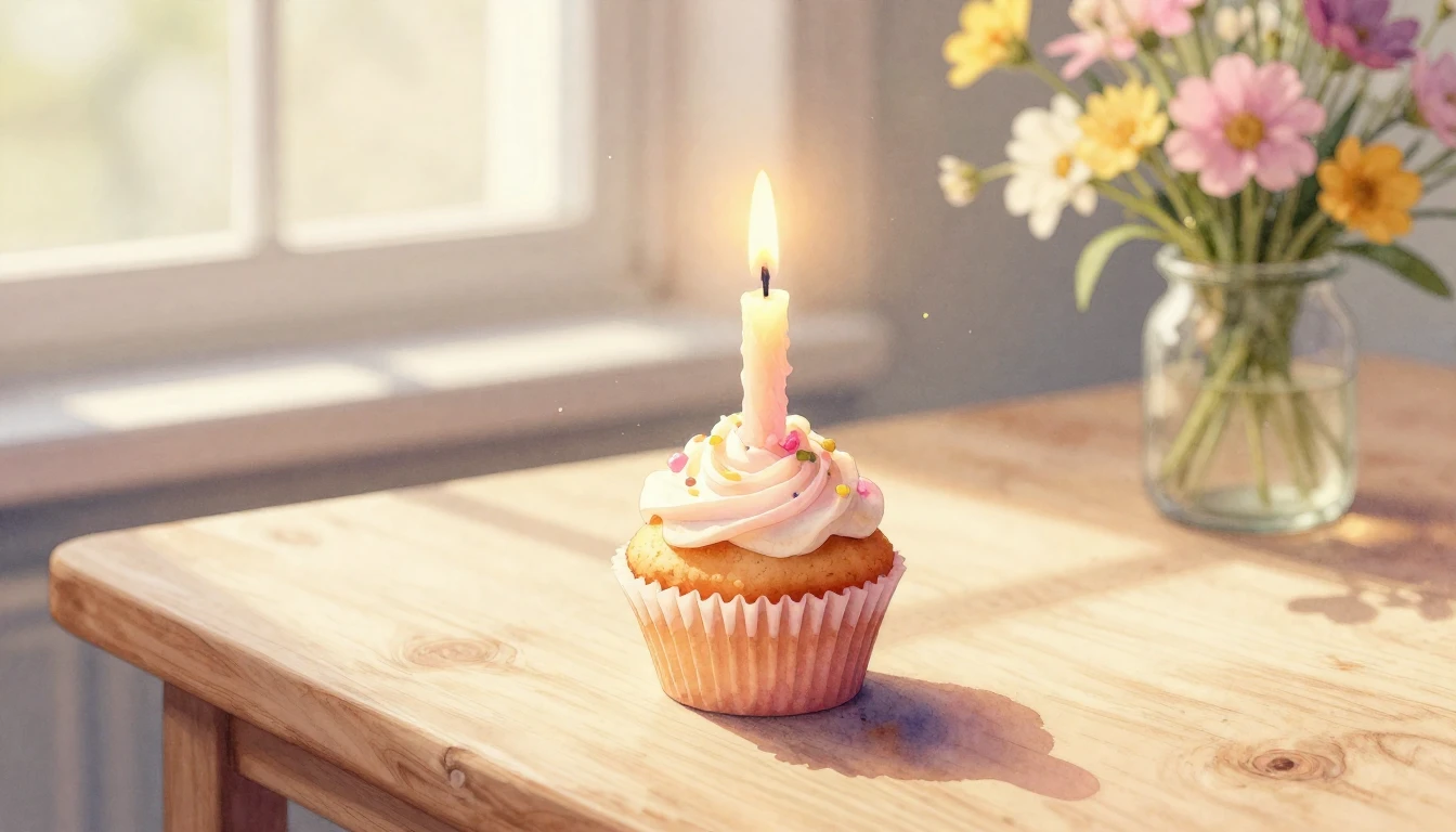 A beautiful watercolor painting of a single lit candle on a ...