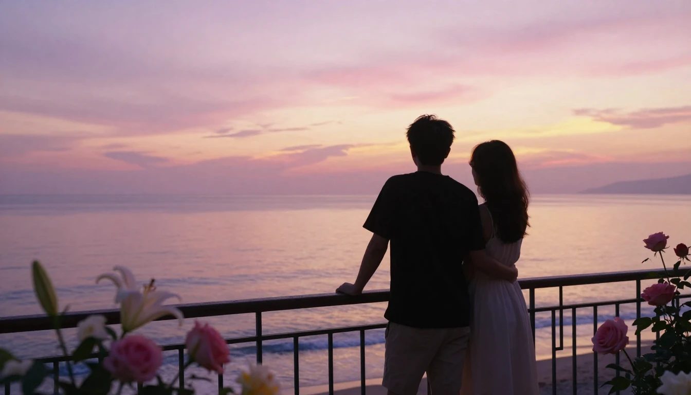 A beautiful and ethereal scene of two silhouettes standing t...