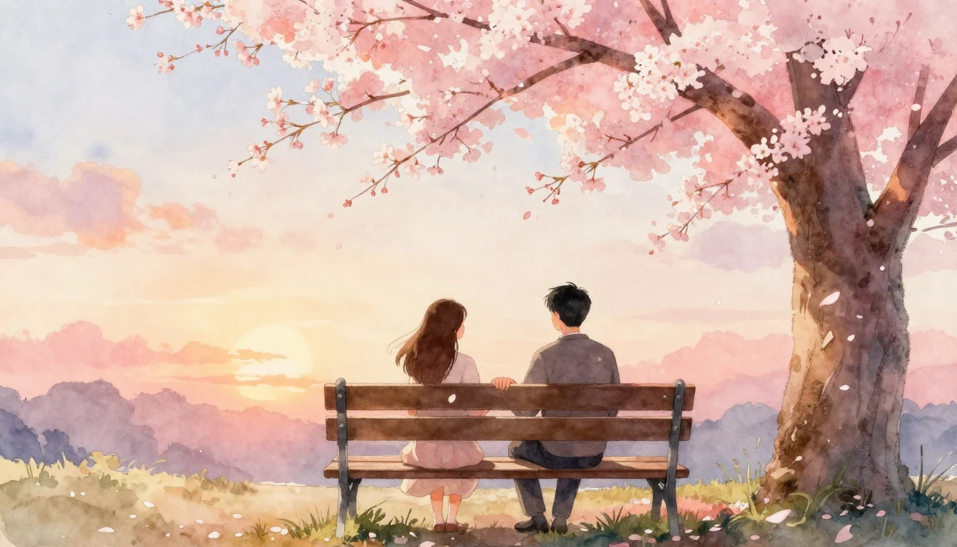 A romantic watercolor illustration of a couple holding hands...