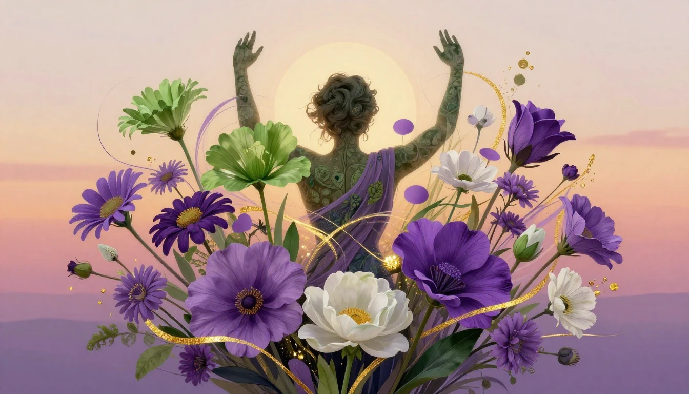 A vibrant and symbolic composition featuring a diverse array...