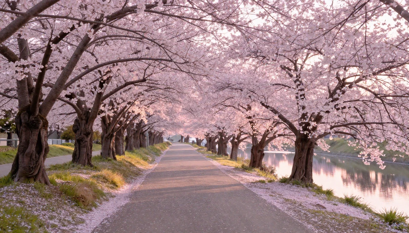 A breathtaking view of a winding path lined with magnificent...