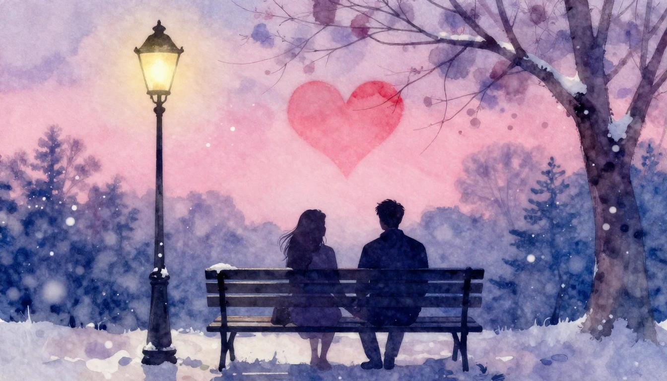 A soft and dreamy watercolor painting depicting a silhouette...